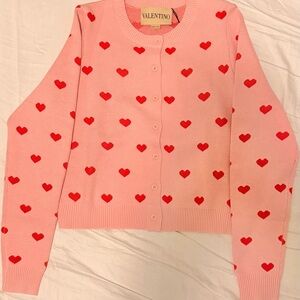 Valentino Pink Cardigan with Red Hearts